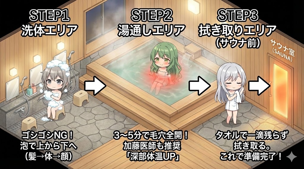 サウナ室へ向かうまでの導線のイメージ