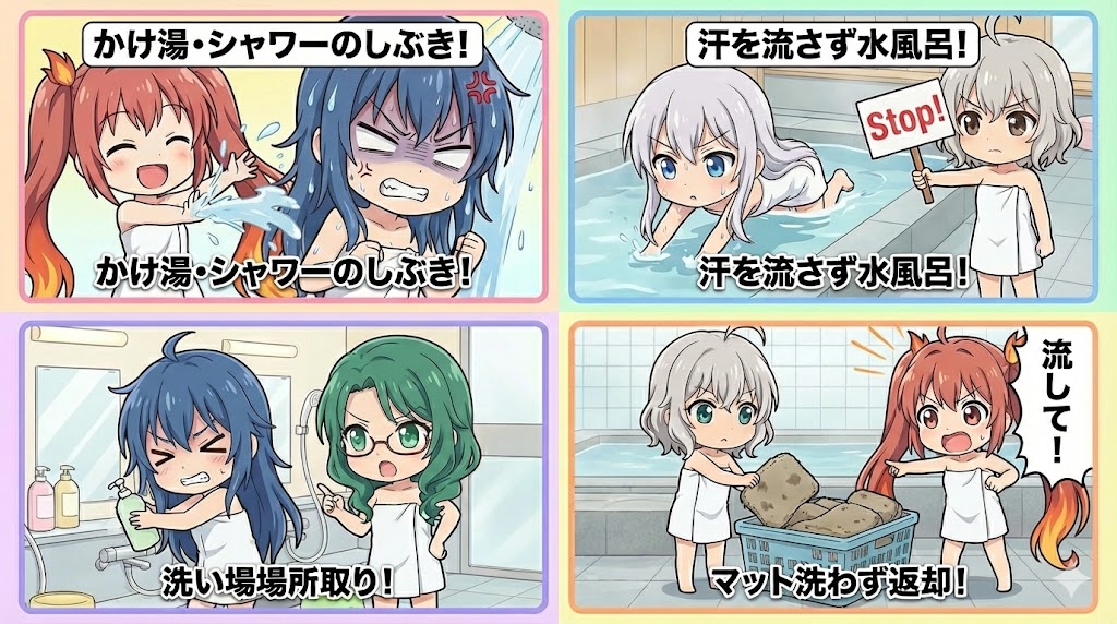 サウナでのマナーNG例