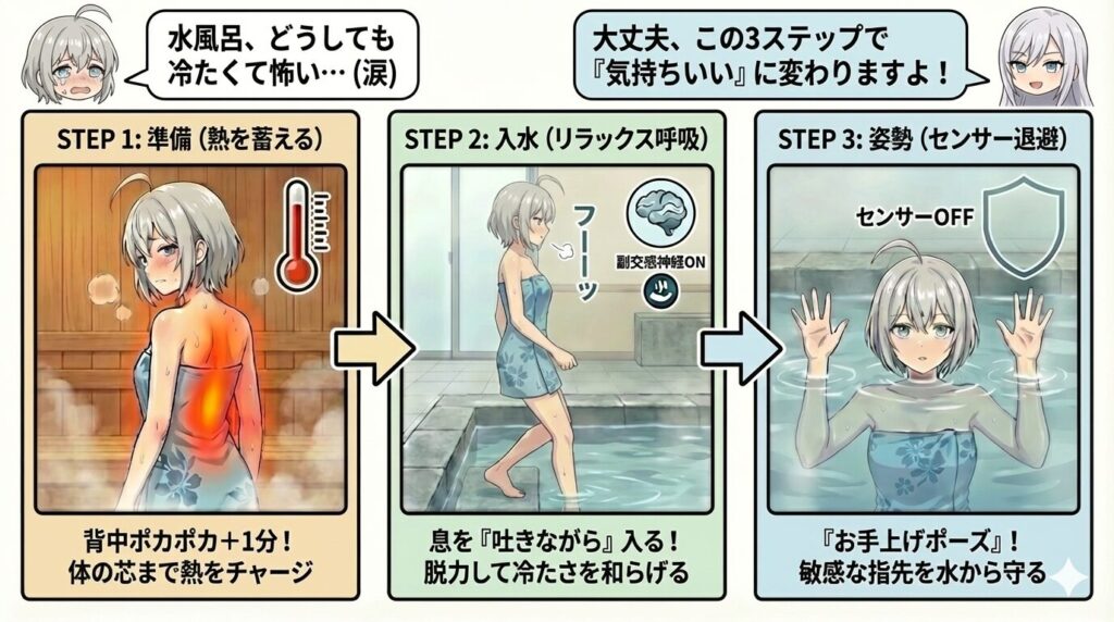 冷たさを和らげる3つの工夫の図解