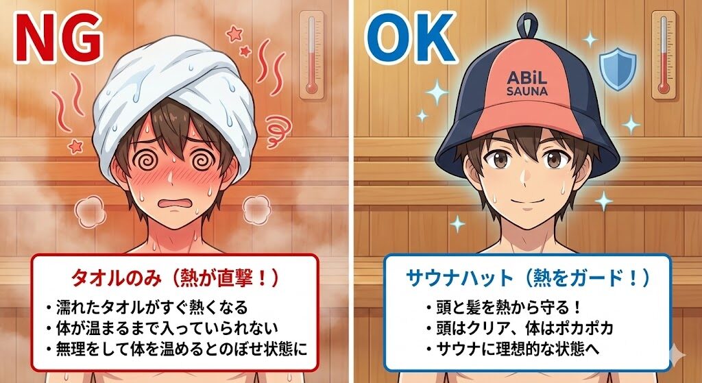 サウナハット着用の効果解説図解