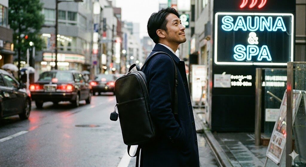 サウナグッズをコンパクトに収納したスパバッグのイメージ