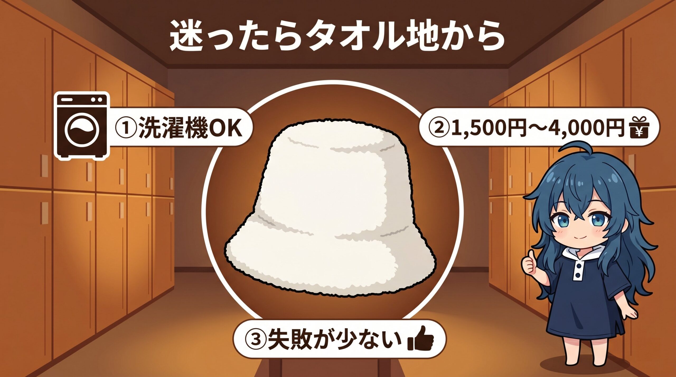 まとめ：迷ったらタオル地から（洗濯機OK・1500-4000円・失敗少）