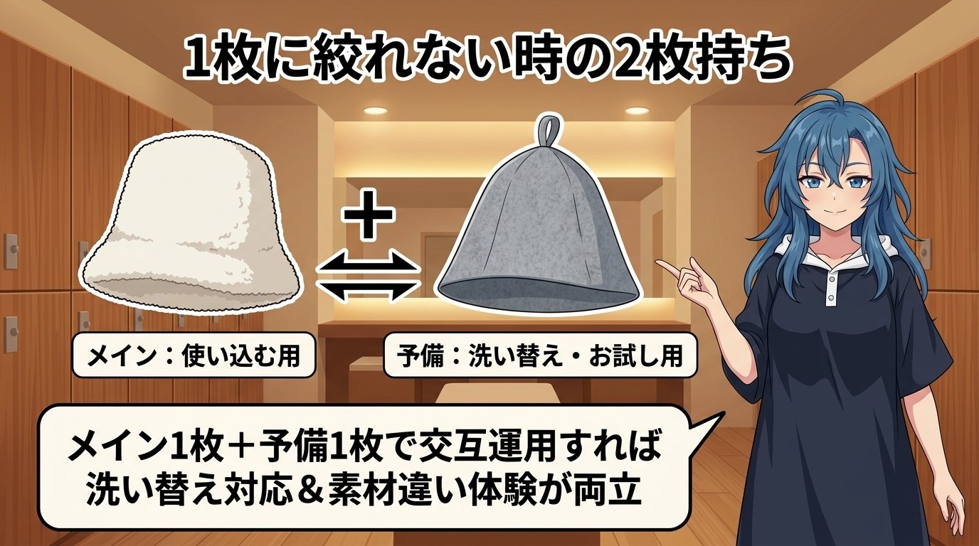 サウナハット2枚持ち運用（メイン+予備の交互運用）