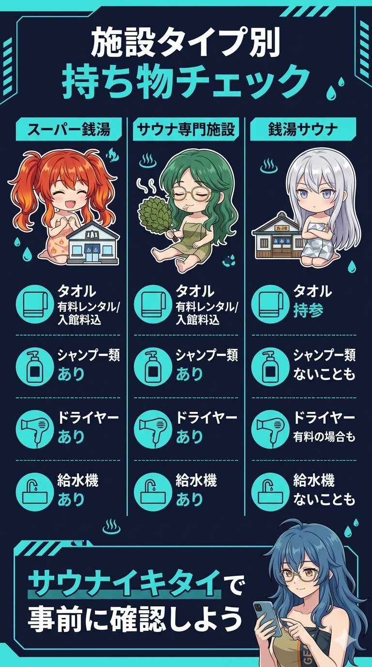 施設タイプ別持ち物チェック