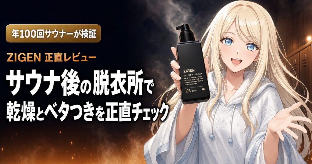 ZIGENレビュー サウナ後の顔保湿ケアを伝えるアイキャッチ