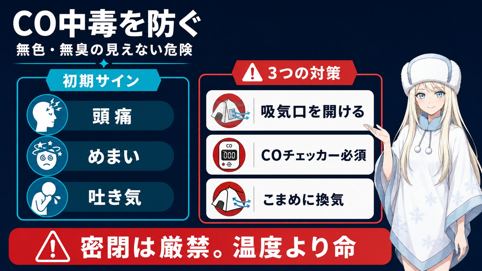 一酸化炭素中毒の初期サインと3つの対策