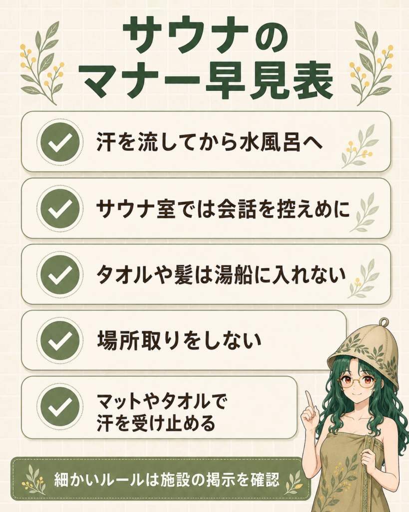 サウナのマナー早見表