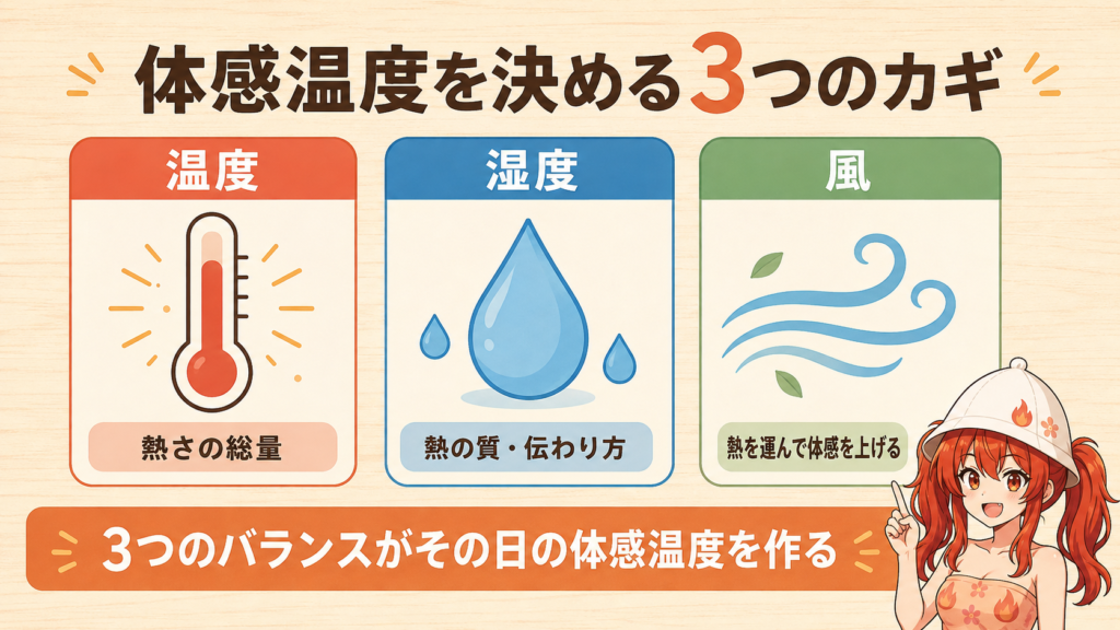 体感温度を決める温度・湿度・風の図解