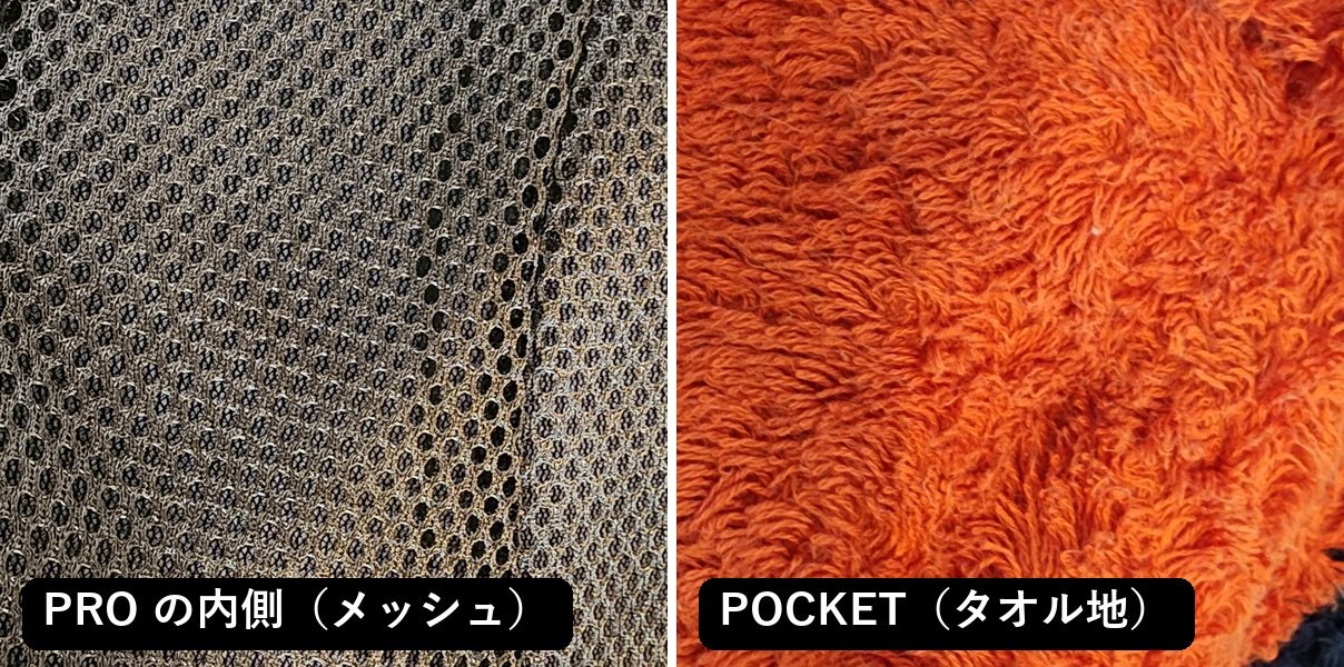 サウナハットPROの内側のメッシュとABiL POCKETのタオル地の接写